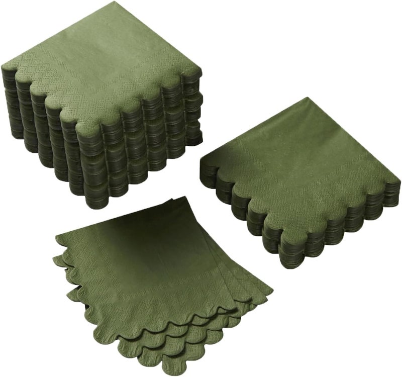 BEFORYOU 100 Pack Cocktail Napkin 2-Ply Scalloped Edged Dessert Napkins Folded 5 x 5 Inches Disposable Napkins for Dinner Wedding Birthday Party Bridal Anniversary Reception Event (Green) - Image 1